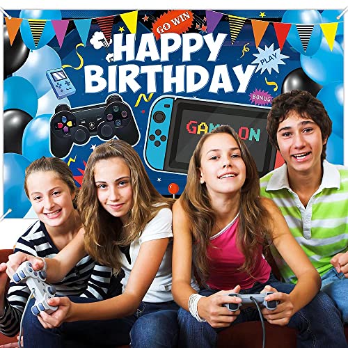 Fondo de cumpleaños de videojuegos, pancarta de juegos de feliz cumpleaños, fiesta temática de juegos, accesorios para fotos, decoración de fiesta de cumpleaños de videojuegos para niños y niñas (180