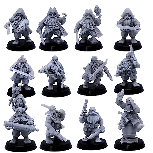 Forged Terrain Unidad de piratas enanos miniaturas para juegos de mesa a escala de 32 mm, juegos de guerra, ejército enano, enanos de fantasía