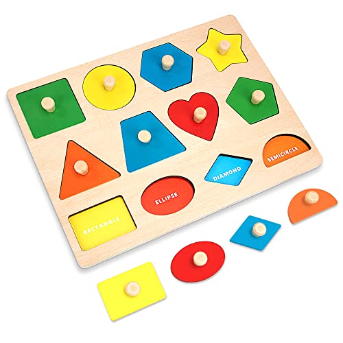Forma Geométrica, Montessori Tablero De Juguete Niños Pomo de Madera Aprendizaje Juguete Preescolares Aprendizaje y Bloques Educativos Rompecabezas Puzzle para Bebés