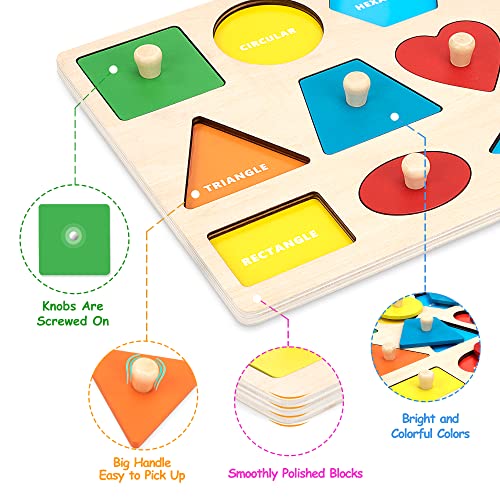 Forma Geométrica, Montessori Tablero De Juguete Niños Pomo de Madera Aprendizaje Juguete Preescolares Aprendizaje y Bloques Educativos Rompecabezas Puzzle para Bebés