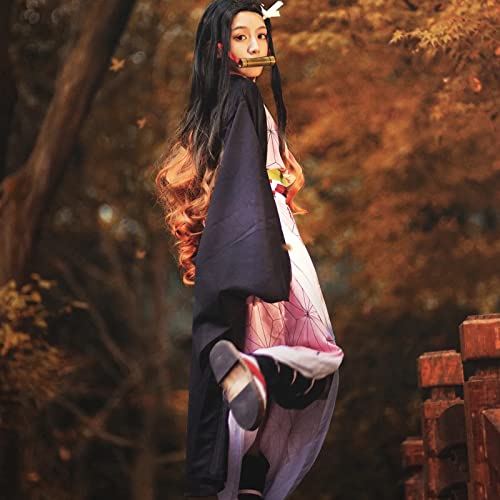 Formemory Traje de Cosplay Japonés Demon Slayer Kamado Nezuko para Mujer Kimono Kimono, Abrigo, Halloween Carnaval, Cosplay Traje para Niña y Mujer (130, Rosa)