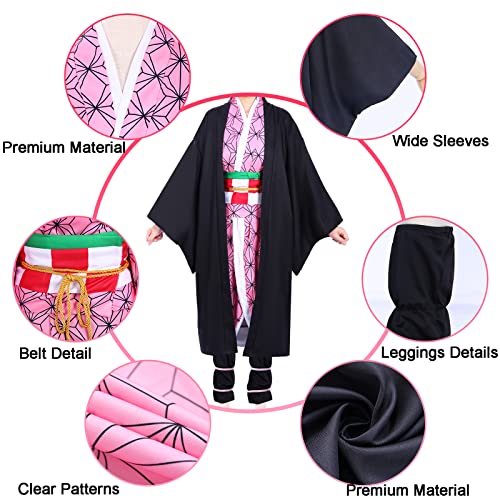 Formemory Traje de Cosplay Japonés Demon Slayer Kamado Nezuko para Mujer Kimono Kimono, Abrigo, Halloween Carnaval, Cosplay Traje para Niña y Mujer (130, Rosa)