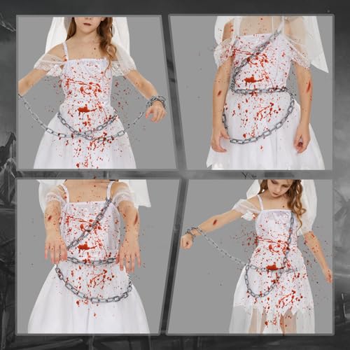 FORMIZON Halloween Disfraz de Novia Fantasma, Disfraz de Momia Zombie con Cadena, Vestidos de Bruja para Niños, Vestidos para Halloween Carnaval, Disfraces para Cosplay de Vampiro Sangrientos (M)