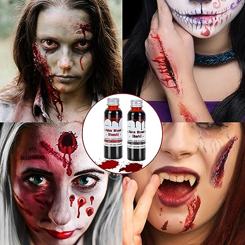 FORMIZON Kit de Sangre Falsa, 60ml Sangre Fresca Artificial, 60ml Sangre Falsa roja Oscura, 30ml Látex, Cicatrices de Heridas de Zombis Vampiro de Halloween, Maquillaje de Halloween para Zombies