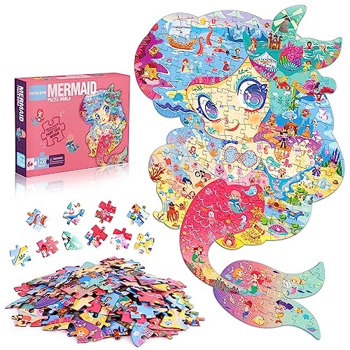 FORMIZON Rompecabezas Niños, 128 Piezas Puzzle Infantil, Rompecabezas Animales, Piezas de Rompecabezas, Rompecabezas Jigsaw Puzzle, Juegos de Rompecabezas para Juego Familiar (Sirenas)