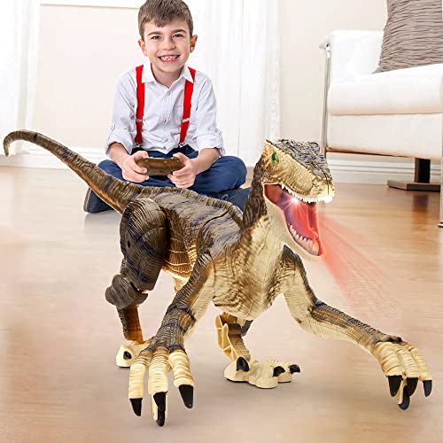 FRUSE Dinosaurio Teledirigido,2.4GHz Dinosaurio Robot con luz LED y,Rugido, Caminando Realistas, Juguetes con Batería Recargable para Niños de 3 4 5 6 7 8 9+ Años para Regalos Cumpleaños