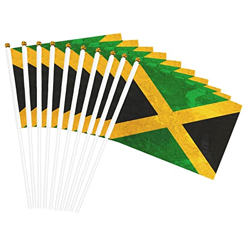 FUCVNPZ Paquete de 10 mini banderas, bandera de Jamaica, diseño artístico, bandera de palo para decoraciones de fiestas, eventos de festivales