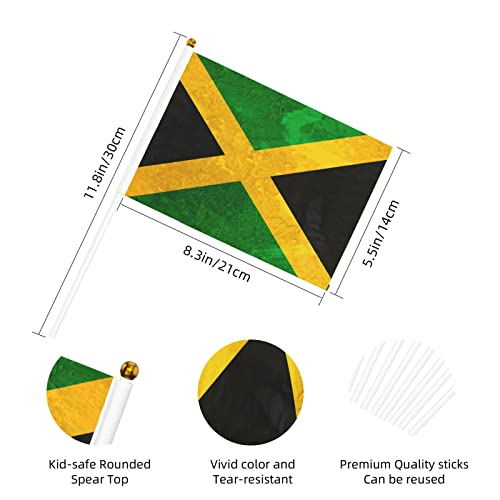 FUCVNPZ Paquete de 10 mini banderas, bandera de Jamaica, diseño artístico, bandera de palo para decoraciones de fiestas, eventos de festivales