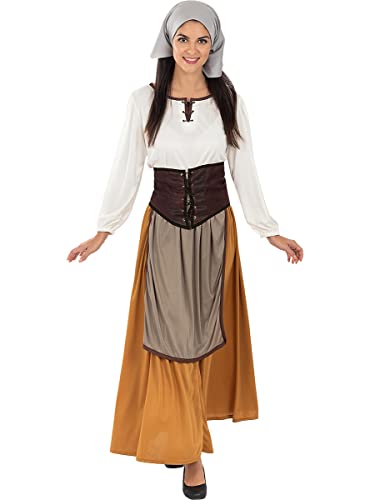 Funidelia | Disfraz de campesina medieval para mujer Edad Media, Campesino - Disfraz para adultos y divertidos accesorios para Fiestas, Carnaval y Halloween - Talla M - Marrón
