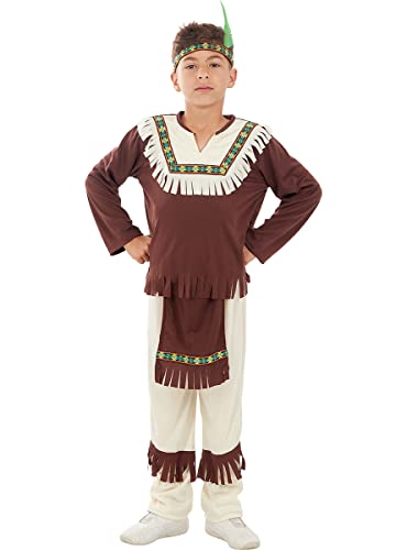 Funidelia | Disfraz de indio para niño Indios, Vaqueros, Western - Disfraz para niños y divertidos accesorios para Fiestas, Carnaval y Halloween - Talla 10-12 años - Marrón