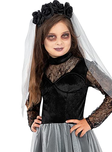 Funidelia | Disfraz de novia fantasma para niña Zombie, Novia Cadáver, Terror - Disfraz para niños y divertidos accesorios para Fiestas, Carnaval y Halloween - Talla 5-6 años - Negro