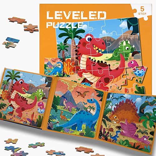 FUNTECH Puzzle Magnetico 3 en 1 para niños, Juguetes Educativos y Juguetes Montessori 3 años 4 5 6 años, Puzzle Infantil 97 Piezas, Magnetic Book, Puzzle 3 años en adelante (Puzzle Dinosaurios)