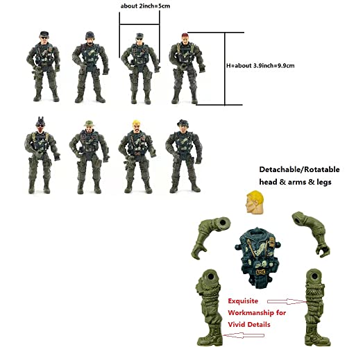 Fycooler Figuras Soldados de Juguete,Figuras de Hombres del ejército con 8 Figuras de acción guardabosques del ejército y Accesorios de Equipo de Armas/Etiqueta Militar/Caja de Almacenamiento