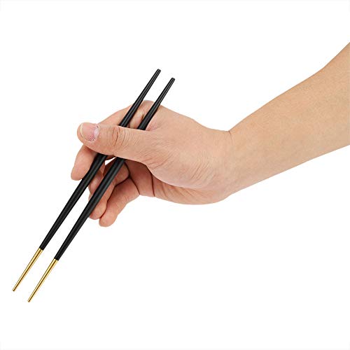 Fydun Chop Sticks, 304 Menos Palillos de Acero Japonés Sushi Palillos Dorados Juego de Vajilla (Oro negro)