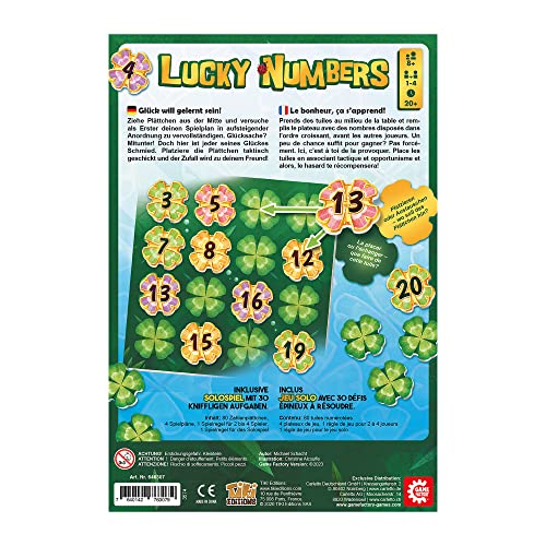 Game Factory Lucky Numbers 646307 táctica para Adultos y niños a Partir de 8 años, Juego Familiar, para 1-4 Jugadores