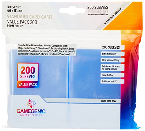 Gamegenic 200 Pack 66 x 91 mm Gray Standard Card Game Prime SleevesValue Pack