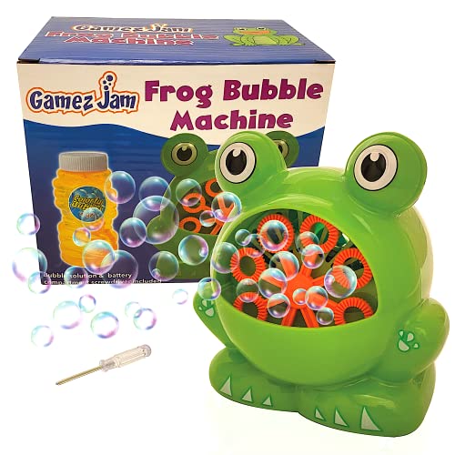 Gamez Jam Máquina Burbujas de Rana para niños, bebés, Adultos, ¡Incluso Perros! Fabricante de Burbujas para niños al Aire Libre o en Interiores. Soplador de Burbujas con solución de Burbujas