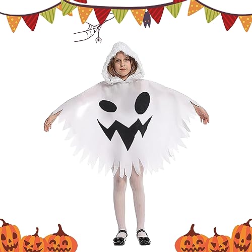 GAROMIA Disfraz de Halloween blanco Halloween fantasma capa divertida capa fantasma capa con gorra para niños niños niñas Halloween fiesta vestido cosplay disfraz Halloween carnaval 68 cm