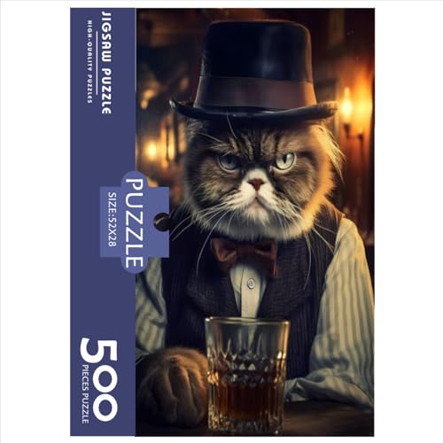 Gentleman Grumpy Cat Adultos Puzzles 500 Piezas Juegos Educativos Juego de Rompecabezas cumpleaños para Decoración del Hogar Stress Relief 500pcs (52x38cm)