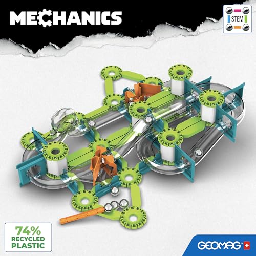 Geomag - Mechanics Gravity Loops & Turns - Educational and Creative Game for Children - Circuit with Magnetic Building Blocks, Recycled Plastic - Set of 130 Pieces, White, Green, Orange, Blue
