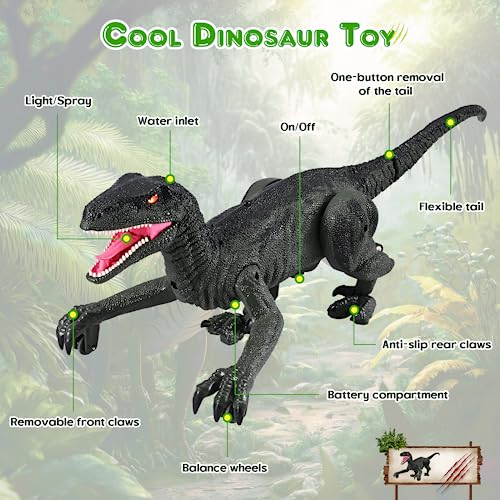 GFACHNT Juguete de dinosaurio, control remoto dino, velociraptor teledirigido para niños, movimientos realistas para caminar, luces LED, dinosaurios, caminar y rugir, realistas