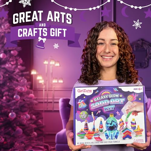 GirlZone Kit de Arte con Arena de Galaxia Brillante, Arena Mágica de Colores Kit Manualidades y Juegos con Arena Galáctica Kit de Arte Regalos Niños