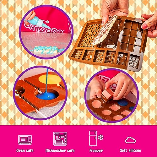 GirlZone Kit para Hacer Pequeñas Delicias de Chocolate, Kit para Hacer Chocolate con Moldes de Silicona Fabrica Tus Bombones, Barras y Piruletas de Chocolate Little Choco Delights Maker Kit