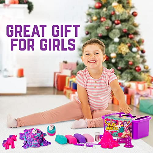 GirlZone Regalos para Niñas Kit de Arena Mágica en Colores para Niñas Niños, 4 Colores y 7 Accesorios Fantásticos Gran Idea de Cumpleaños Unicorn Kingdom Play Sand Kit