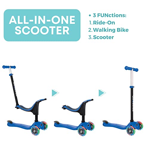 Globber - GO•UP SPORTY - Patinete de 3 ruedas todo en uno con asiento para niños de 15m+ a 7 años + , Azul marino