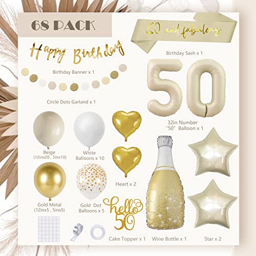 Globos 50 Años Cumpleaños, Oro Beige 50 Cumpleaños Niña Mujer, Decoraciones Fiesta 50er Globos Cumpleaños, Guirnalda y globos para Niño y Hombres