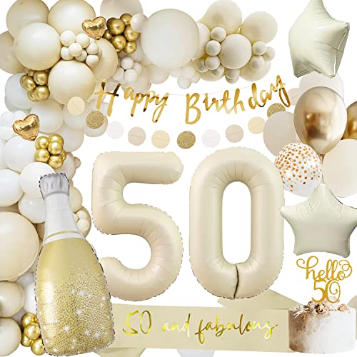 Globos 50 Años Cumpleaños, Oro Beige 50 Cumpleaños Niña Mujer, Decoraciones Fiesta 50er Globos Cumpleaños, Guirnalda y globos para Niño y Hombres