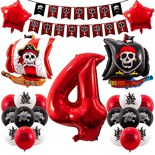 Globos De Cumpleaños 4 Año, 32 Piezas Globos Pirata, Fiesta Cumpleaños 4 Pirata Infantil, Decoracion Cumpleaños Pirata 4 Años, Barco Pirata Globos Fiesta Pirata Temática De Cumpleaños Pirata