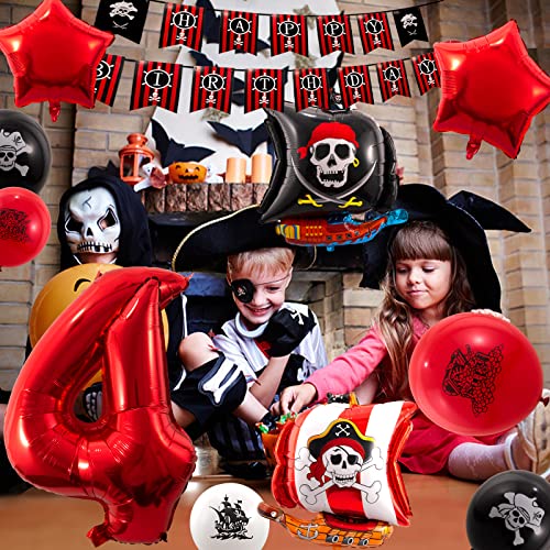 Globos De Cumpleaños 4 Año, 32 Piezas Globos Pirata, Fiesta Cumpleaños 4 Pirata Infantil, Decoracion Cumpleaños Pirata 4 Años, Barco Pirata Globos Fiesta Pirata Temática De Cumpleaños Pirata