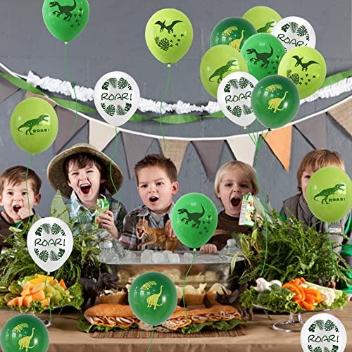 Globos de cumpleaños de dinosaurio para niños, 30 globos de látex de dinosaurios con cinta, decoraciones de fiesta de dinosaurio verde y blanco para niños, baby shower, selva, jurásico, dinosaurio,