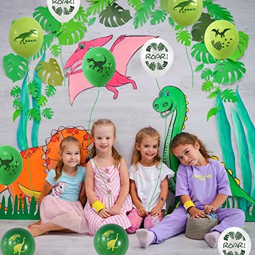 Globos de cumpleaños de dinosaurio para niños, 30 globos de látex de dinosaurios con cinta, decoraciones de fiesta de dinosaurio verde y blanco para niños, baby shower, selva, jurásico, dinosaurio,