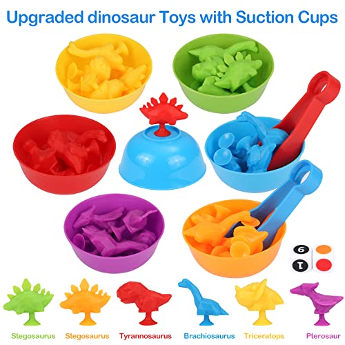 Glovios Montessori Juguete Educativo,Montessori Juguete 3 Años,Juguetes para Niños Contar con los Dinosaurio Juego,Juego de Combinación de Color para Niños de 3 4 5 6 años (Dinosaurio)