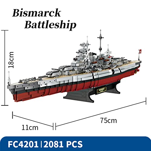 GlowTech Modelo de buque de guerra militar, modelo de buque de guerra de Bismarck, juguete de montaje, juego de bloques de construcción para niños y adultos, compatible con Lego (2081 unidades)
