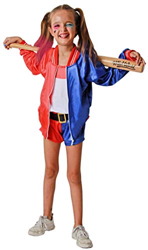 Gojoy shop- Disfraz de Princesa Arlequina para Niñas Carnaval Halloween (Contiene:Chaqueta con Camiseta, Cinturón, Pantalon Corto y Peluca y Mochila de Cuerdas.) (PANTALON CORTO, 7-9 AÑOS)