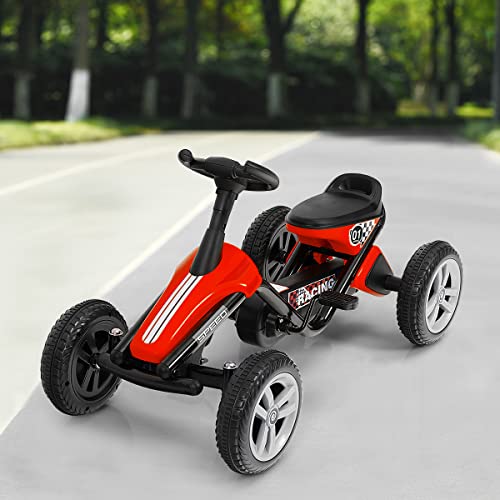 GOPLUS Coche de pedales para niños con ruedas de polipropileno antideslizantes y asiento ergonómico, para interiores y exteriores, con volante para niños de 3 a 8 años, soporta hasta 25 kg (rojo)