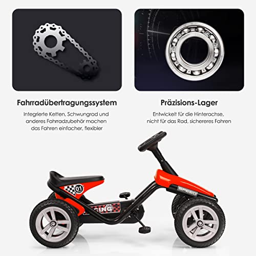 GOPLUS Coche de pedales para niños con ruedas de polipropileno antideslizantes y asiento ergonómico, para interiores y exteriores, con volante para niños de 3 a 8 años, soporta hasta 25 kg (rojo)
