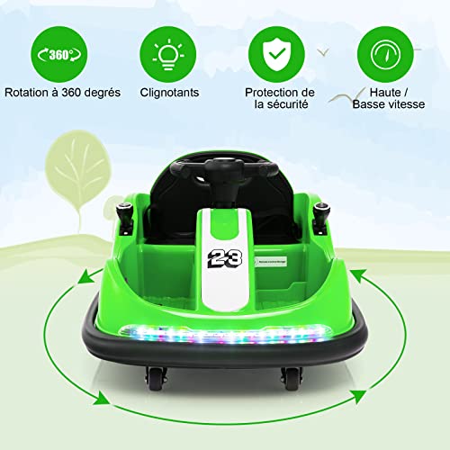 GOPLUS GO-Kart Karting Autoamortiguador eléctrico 12 V, con 2 controles, auto giratorio, niño de 1,5 a 6 años, con mando a distancia, bandas luminosas y cinturón de seguridad, carga 30 kg, verde