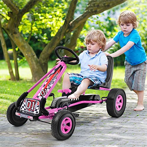 GOPLUS Kart con pedal infantil, asiento ajustable, avanzar y retroceder, con embrague y freno, pedales antideslizantes, 4 ruedas de goma y plástico, bicicletas y vehículos para niños de 3 a 8 años