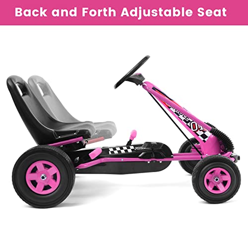 GOPLUS Kart con pedal infantil, asiento ajustable, avanzar y retroceder, con embrague y freno, pedales antideslizantes, 4 ruedas de goma y plástico, bicicletas y vehículos para niños de 3 a 8 años