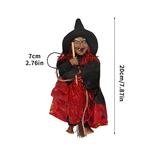 gormyel Figura de bruja para Halloween, colgante de bruja en escoba, accesorio para colgar para Halloween, noches de terror o cosplay, fiestas temáticas