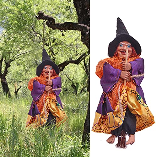 gormyel Figura de bruja para Halloween, colgante de bruja en escoba, accesorio para colgar para Halloween, noches de terror o cosplay, fiestas temáticas