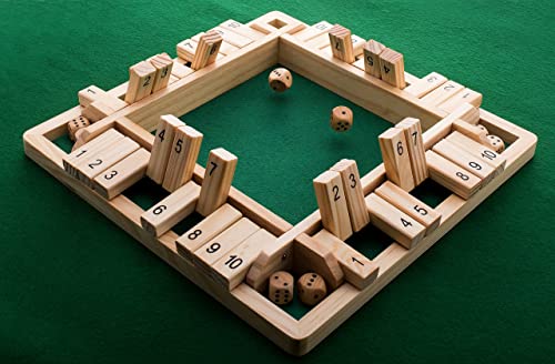 GrowUpSmart Juego de dados Shut The Box (2-4 jugadores) para niños y adultos inteligentes [juego de mesa grande de madera de 4 caras, 8 dados y reglas de Shut The Box] Juego para aprender números y