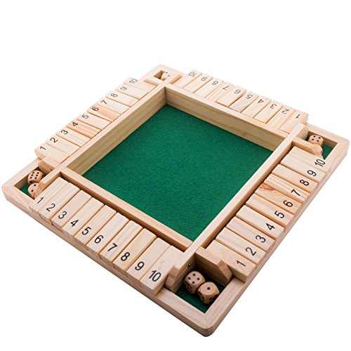 GrowUpSmart Juego de dados Shut The Box (2-4 jugadores) para niños y adultos inteligentes [juego de mesa grande de madera de 4 caras, 8 dados y reglas de Shut The Box] Juego para aprender números y