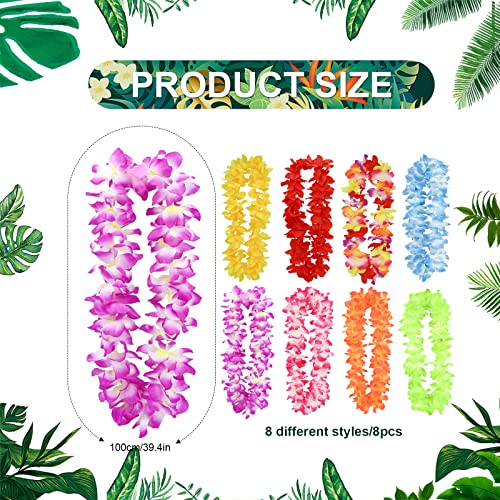Guirnaldas Hawaianas, 8 Piezas Multicolores Coronas de Flores Hawaianas, Collar Floral Tropical for Hawai, Aloha, Luau, Tiki, Fiesta, Playa de Verano, Piscina, Fiesta de Boda