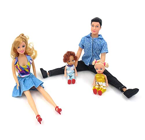 Gwill Juego de 4 muñecos familiares Ken Prince muñeca de bebé extraíble para la familia feliz conjunta de novio de juguete para Navidad niña juguete al azar