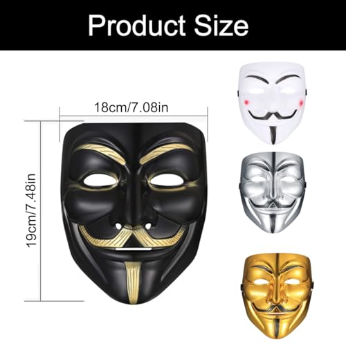 Gxlaihly Máscara de Hacker,4 Piezas Mascara V de Vendetta,Máscaras Anonymous de Halloween,Máscara de Guy Fawkes,Halloween Cosplay Accesorios Fiesta Props